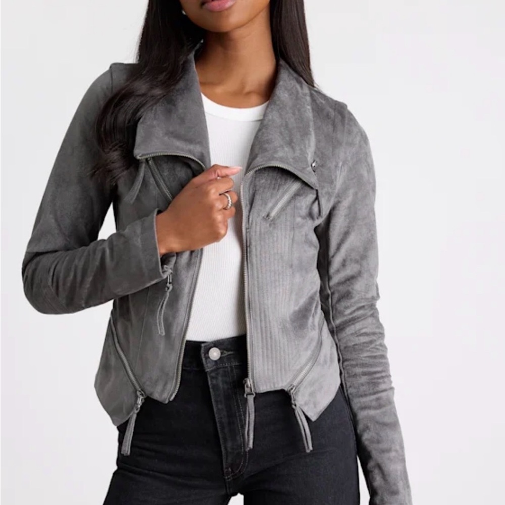 Lulus Ready For Anything Charcoal Grey Suede Moto Jacket-M